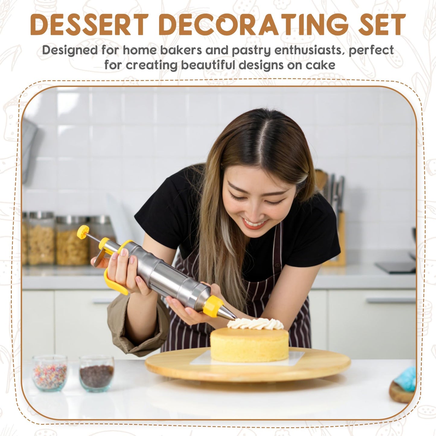 PATIKIL Dessert Decorating Set, Cake Decorating Kit with 6Pcs Stainless Steel Piping Tips 7 Pcs Silicone Cupcakes 1 Pcs Brush Frosting Piping Kit for Baking Pastry Decorating, Black