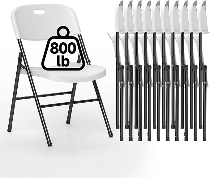 70 Pack Folding Chair, 800 Weight Limit Heavy Duty Plastic Folding Chair Portable Seating for Indoor Outdoor Events, Wedding, Party, Restaurant, Meeting Room White