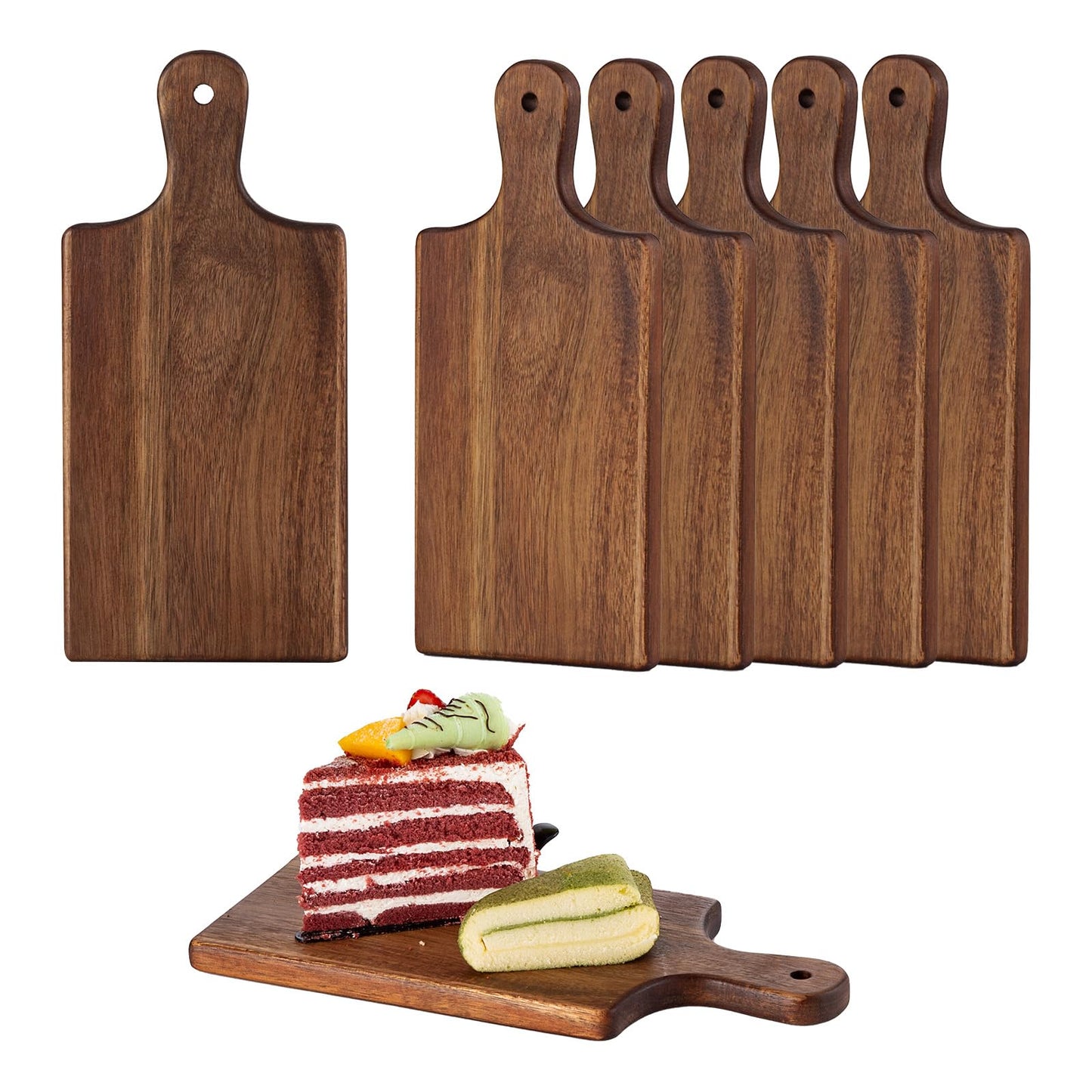 6 Pcs Personalized Acacia Cutting Boards with Handle, Wood Chopping Serving Board Set Bulk, DIY Engraving Gifts for Women Couples Wedding Anniversary Charcuterie Cheese Meat Pizza Bread Vegetables