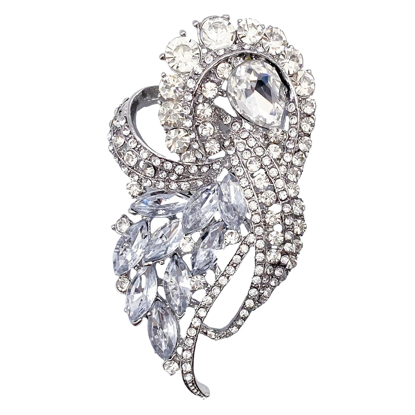 LAXPICOL Women's Vintage Blue Austrian Crystal Elegant Flower Teardrop Brooch Gold Tone (white)