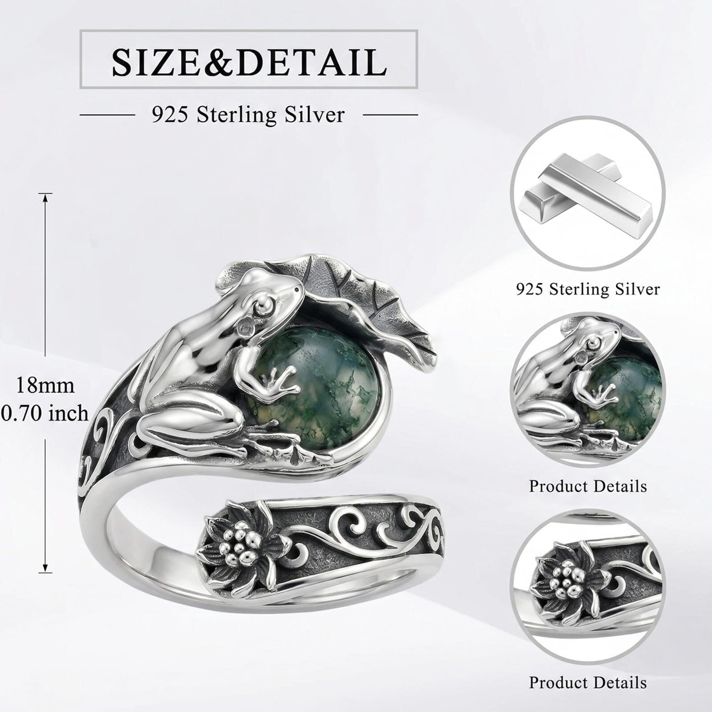 Midari Frog Spoon Ring 925 Sterling Silver Frog Thumb Ring Adjustable Celtic Knot Animal Jewelry Gifts for Women Men