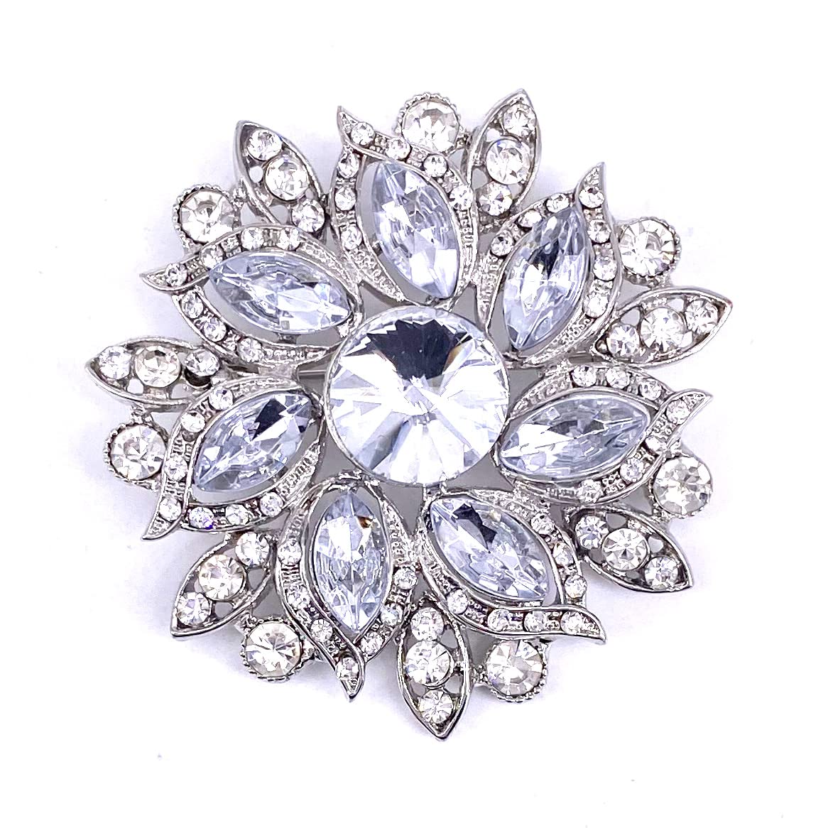 LAXPICOL Vintage Women's Clear Austrian Crystal Elegant Flower Brooch Wedding Broach Pin