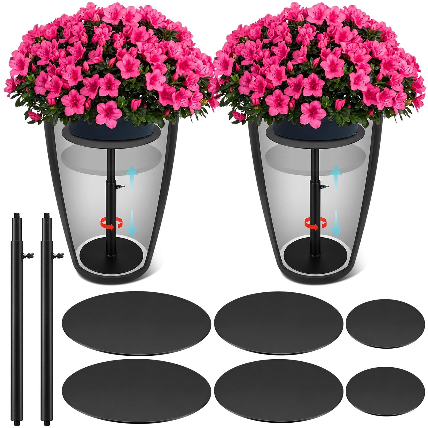 Novabright 3 Pack Adjustable Plant Riser for Inside Pot 7.5-12" Planter Inserts for Large Pots Metal Pot Fillers for Tall Square Round Taper Planters Container Indoor Outdoor (6''8" 10" Base or Top)