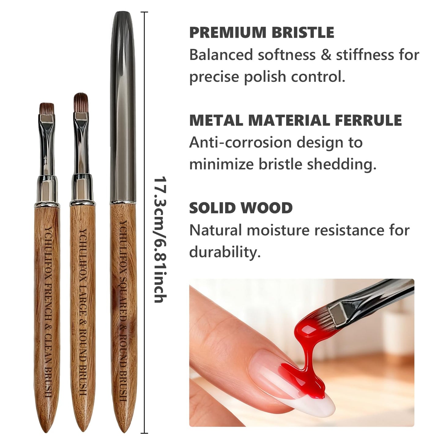 YCHULIFOX,3pcs French Tip Nail Brushes for Polygel & Builder Gel, Professional Nail Design Tools for Sculpting,Filling,Nail Extensions & Art in Home Salon Use.