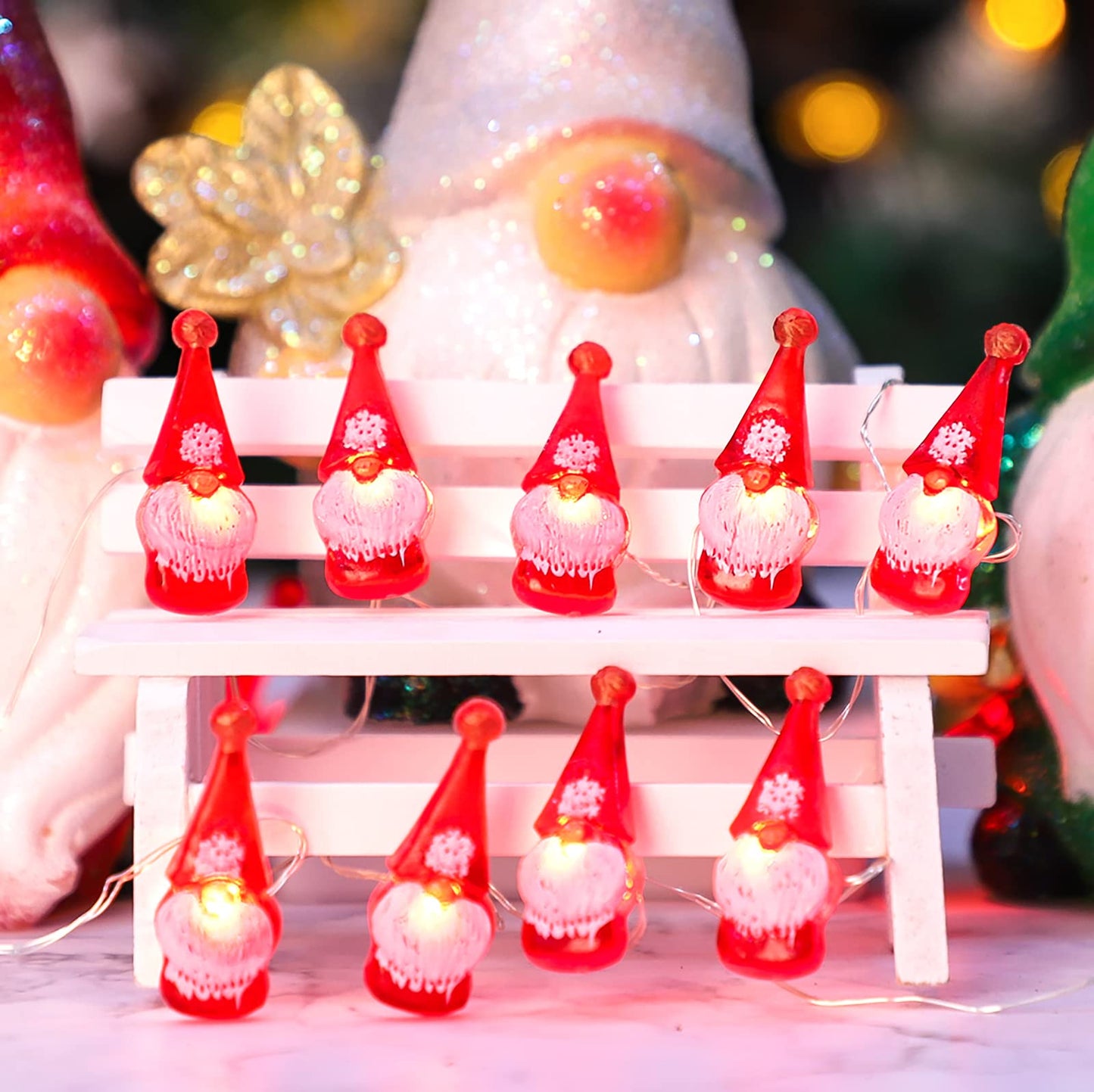 Christmas String Lights 10ft 30 LEDs Red Gnome Battery Powered & USB Plug in with Remote Christmas Garlands Ornaments Twinkle Light for Home House Party Decoration