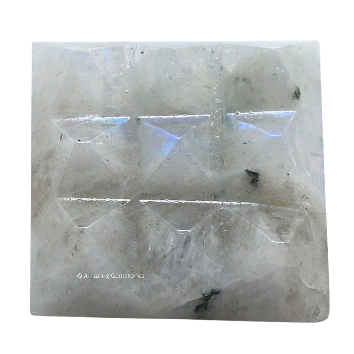 Amazing Gemstone Rainbow Moonstone Crystal Pyramid with 9 Pyramid Plate Bottom - 1" Mini Pyramid Figurine of Natural Stone Pyramid for Meditation,Reiki,Chakra Balancing Vastu Pooja and Crystal Grids