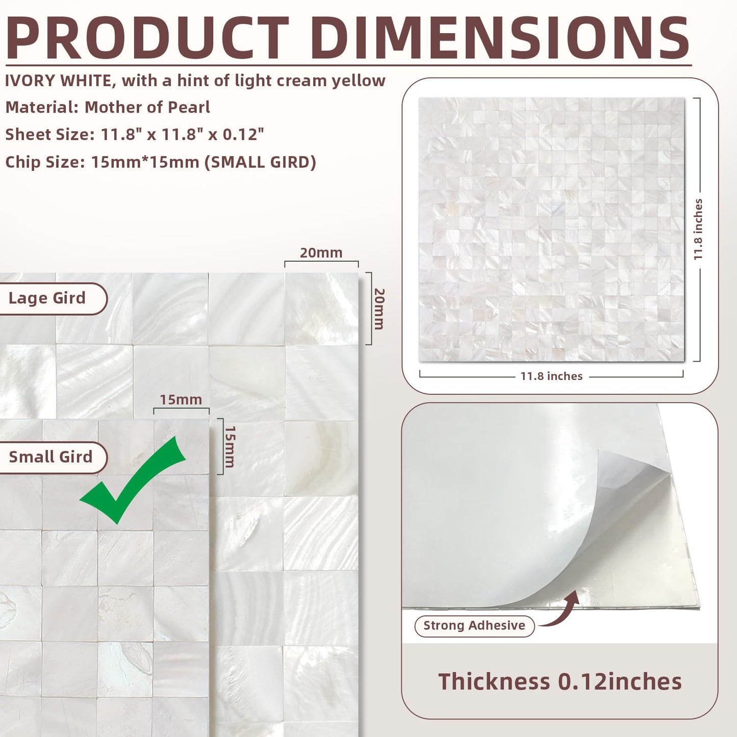 Yew & Tulip Mother of Pearl Peel and Stick Tile Backsplash for Kitchen, 12” x 12” Small Grid Seamless Adhesive Mosaic Wall Tile (Ivory White Mini, 1 Sheets)