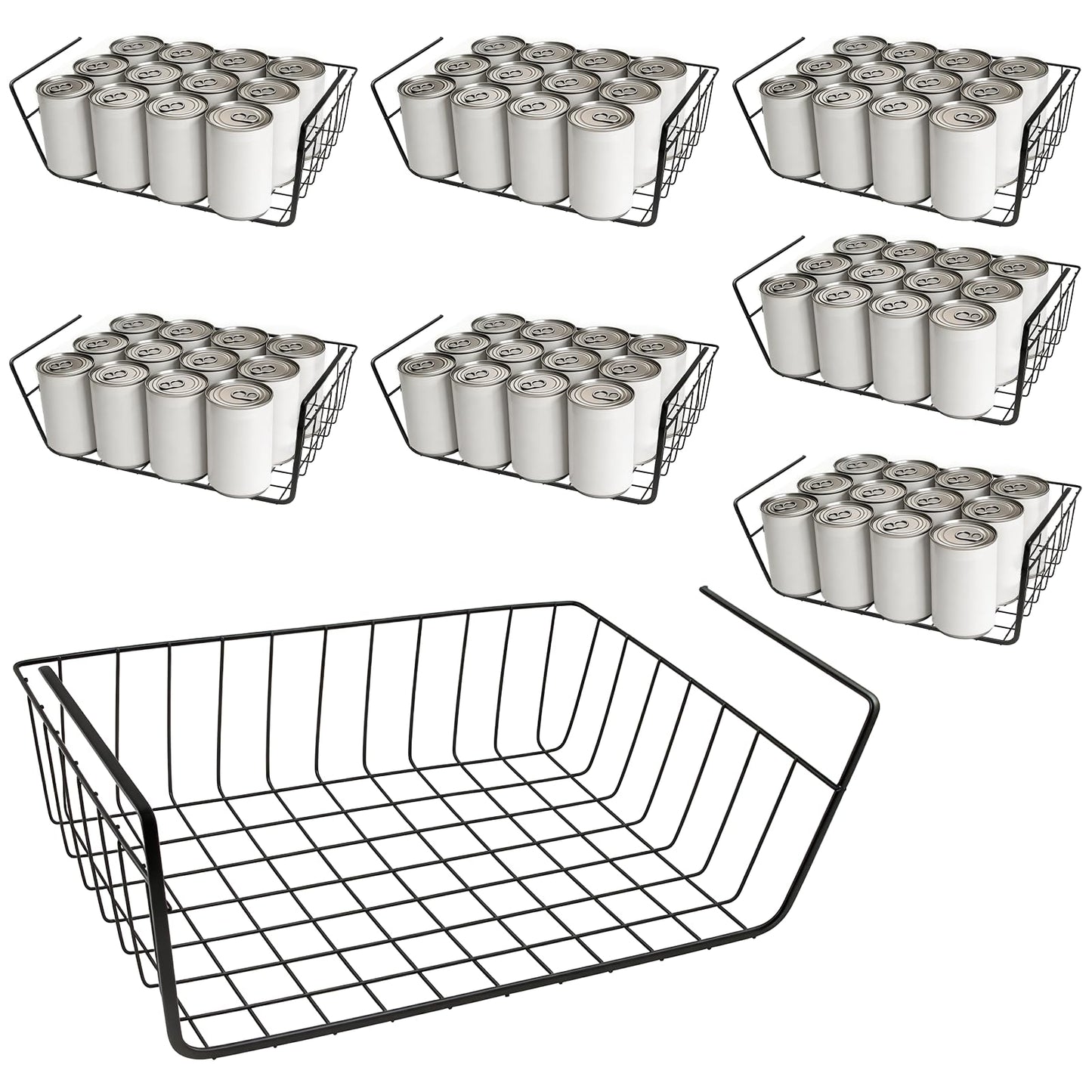 Orepzinc 8 Pcs Under Shelf Basket, Hanging Under Cabinet Wire Storage Rack Slides Under Wire Shelves for Counter Pantry Desk Bookshelf