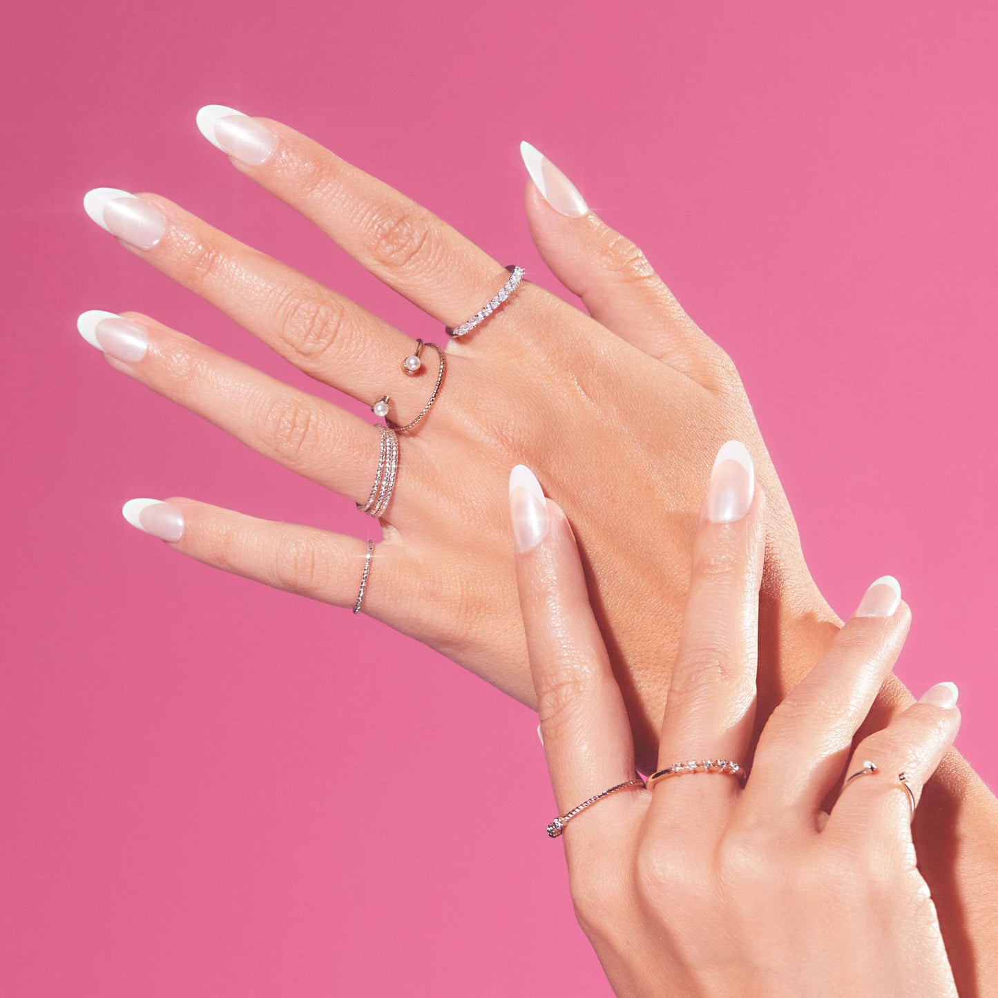 Dashing Diva Magic Press Nails - French Glaze | Medium, Almond Shaped Press On Nails | Long Lasting Stick On Gel Nails | Lasts Up to 7 Days | Contains 30 Stick On Nails, 1 Prep Pad, 1 File