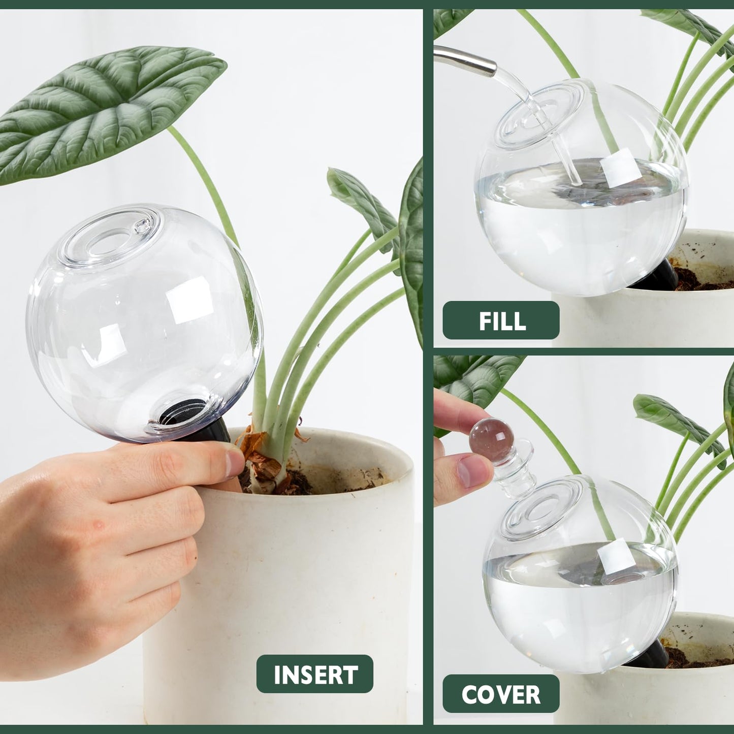 Ansberta 4 Pack Plant Watering Globes with Covers 17oz Self Watering Planter Insert, Plastic Water Bulbs, Indoor/Outdoor Plant Watering Devices for Automatic Drip Irrigation