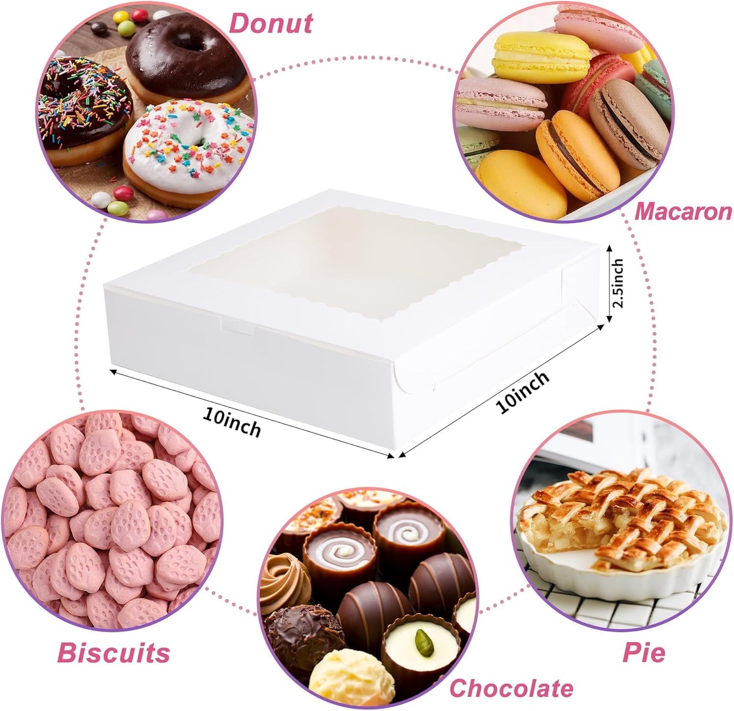 Yeplan 10 Pcs Pie Boxes,10x10x2.5 inches Bakery Boxes with Window,Cookie Boxes for Pie,Donuts,Chocolate,Dessert,Pastry,Muffins