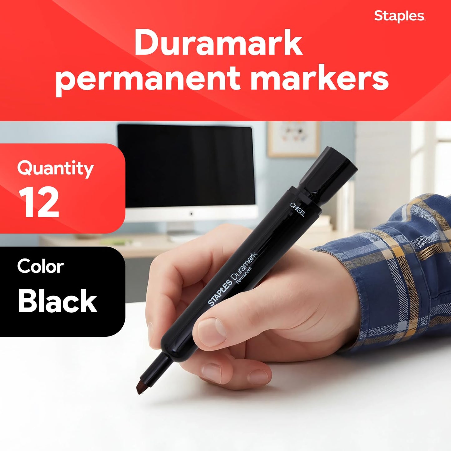 STAPLES Tank Permanent Markers, Chisel Tip, Black, 12 Pack – Duramark Bold Ink Markers for Labeling, Shipping & Industrial Use