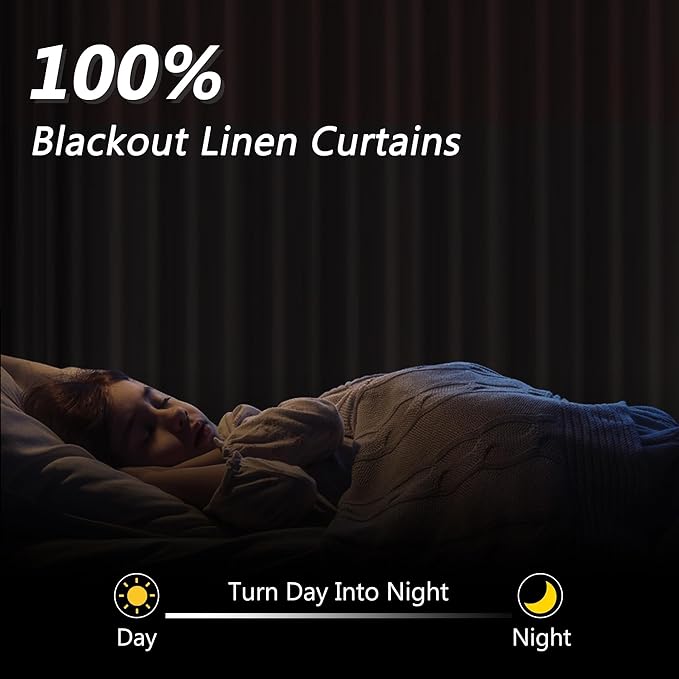 Guken Ivory 100% Blackout Linen Curtains 100 Inch Length 2 Panels Set for Living Room Bedroom Back Tab Rod Pocket Thermal Insulated Black Out Drapes Room Darkening Farmhouse Window Curtains 52x100