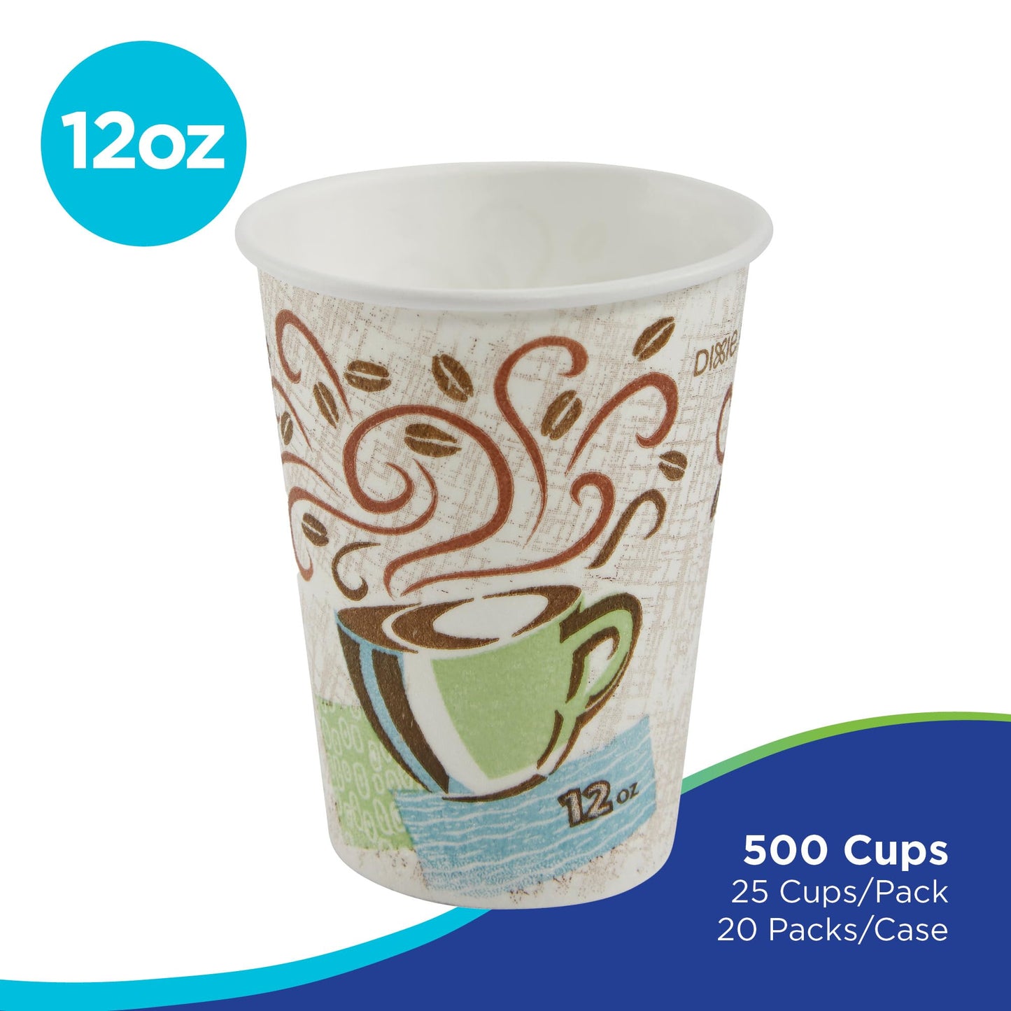 Dixie PerfecTouch 12 oz Paper Coffee Cups by GP PRO, Coffee Haze Design, 500 Count (25 Disposable Cups for each Sleeve, 20 Sleeves Per Case), 5342DX