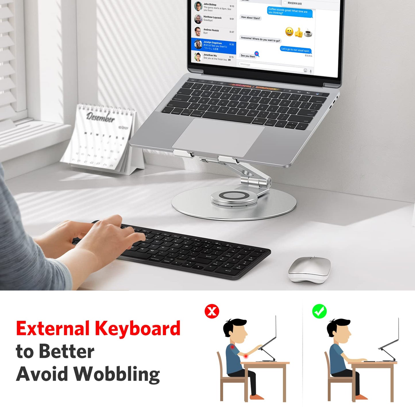 OMOTON Adjustable Laptop Stand with 360 Rotating Base, Ergonomic Laptop Riser for Collaborative Work, Dual Rotary Shaft Fully Foldable for Easy Storage, Fits All Laptops up to 16 inches, Silver
