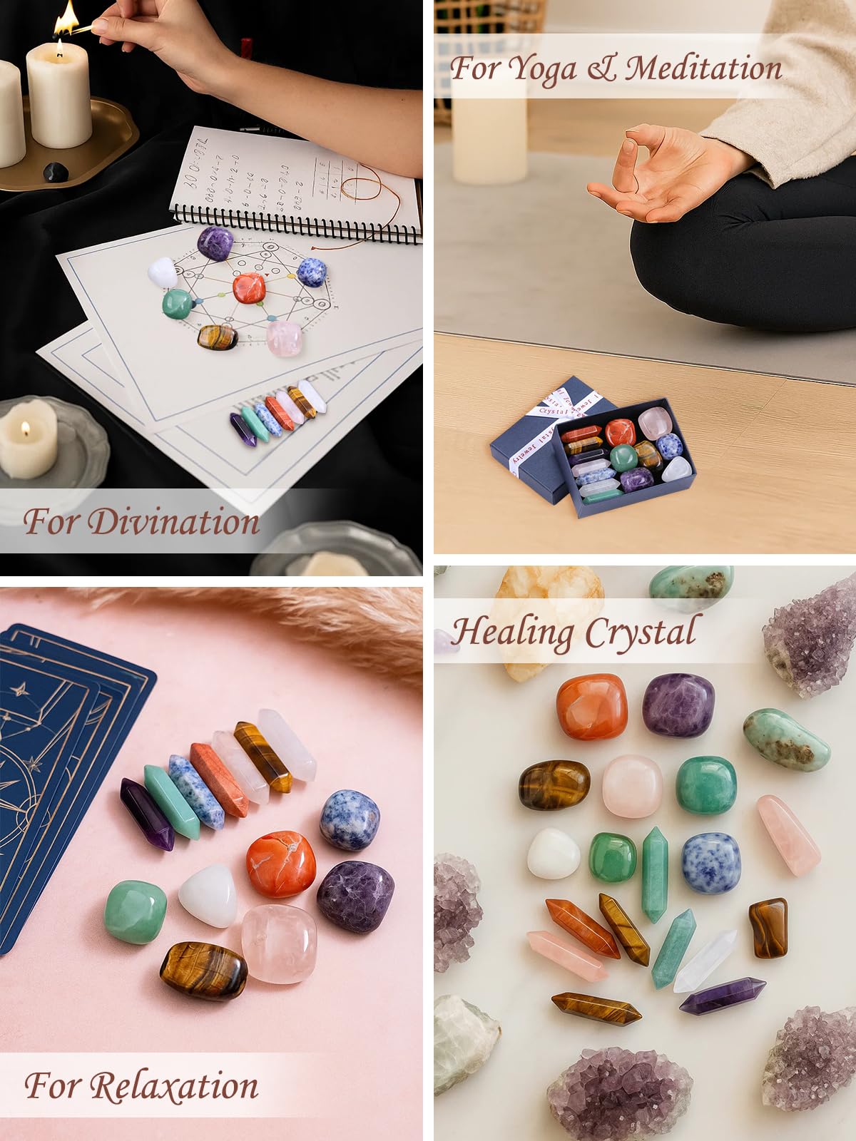 MANIFO Healing Crystals Stones Set in Box, Double Pointed Crystal Wand with 7 Chakra Tumble Stone for Chakra Meditation Christmas Gifts