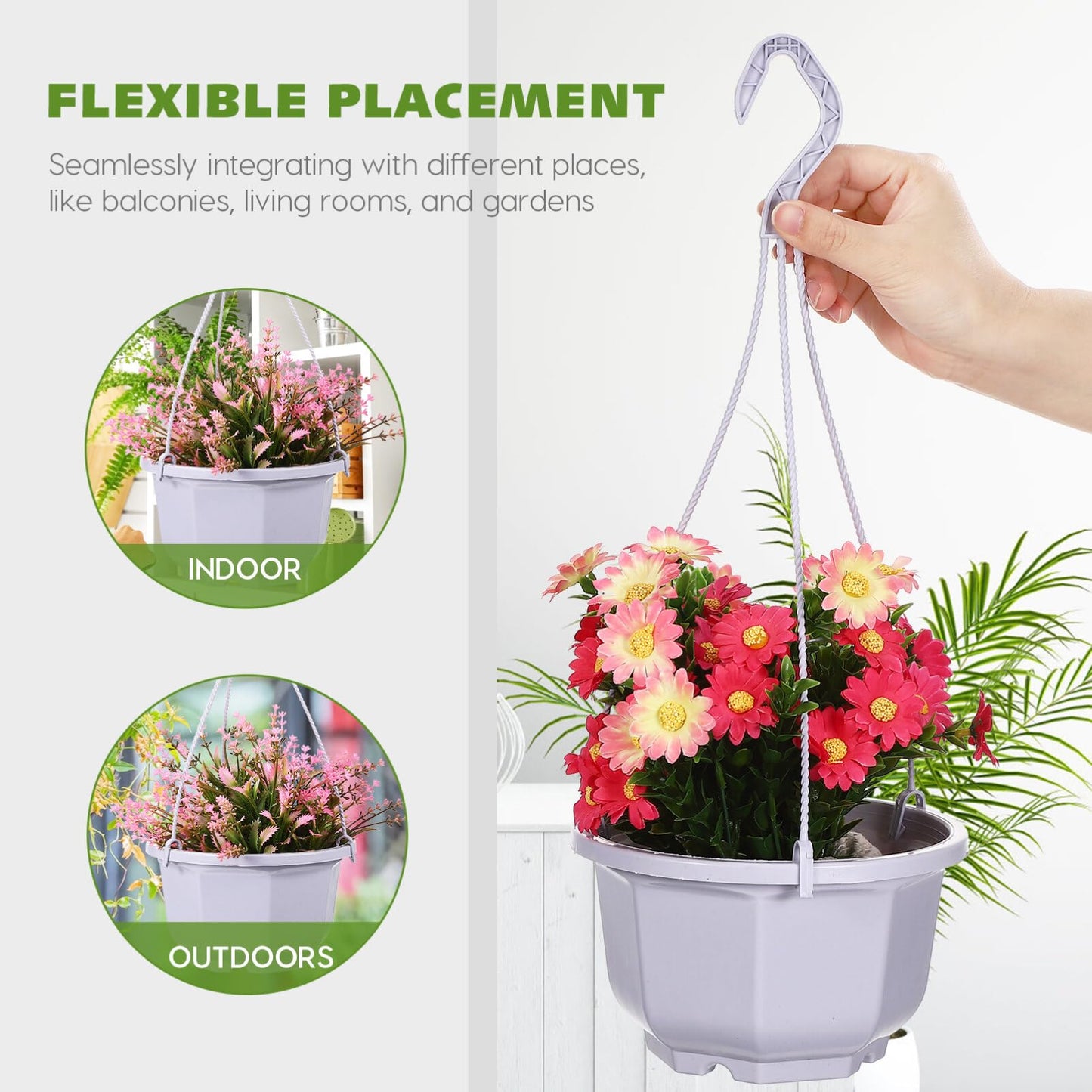 Toddmomy 10Pcs Octagon Plastic Hanging Planters with Drainage Holes for Indoor Plants Balcony Garden Lightweight Hanging Pots with Hooks
