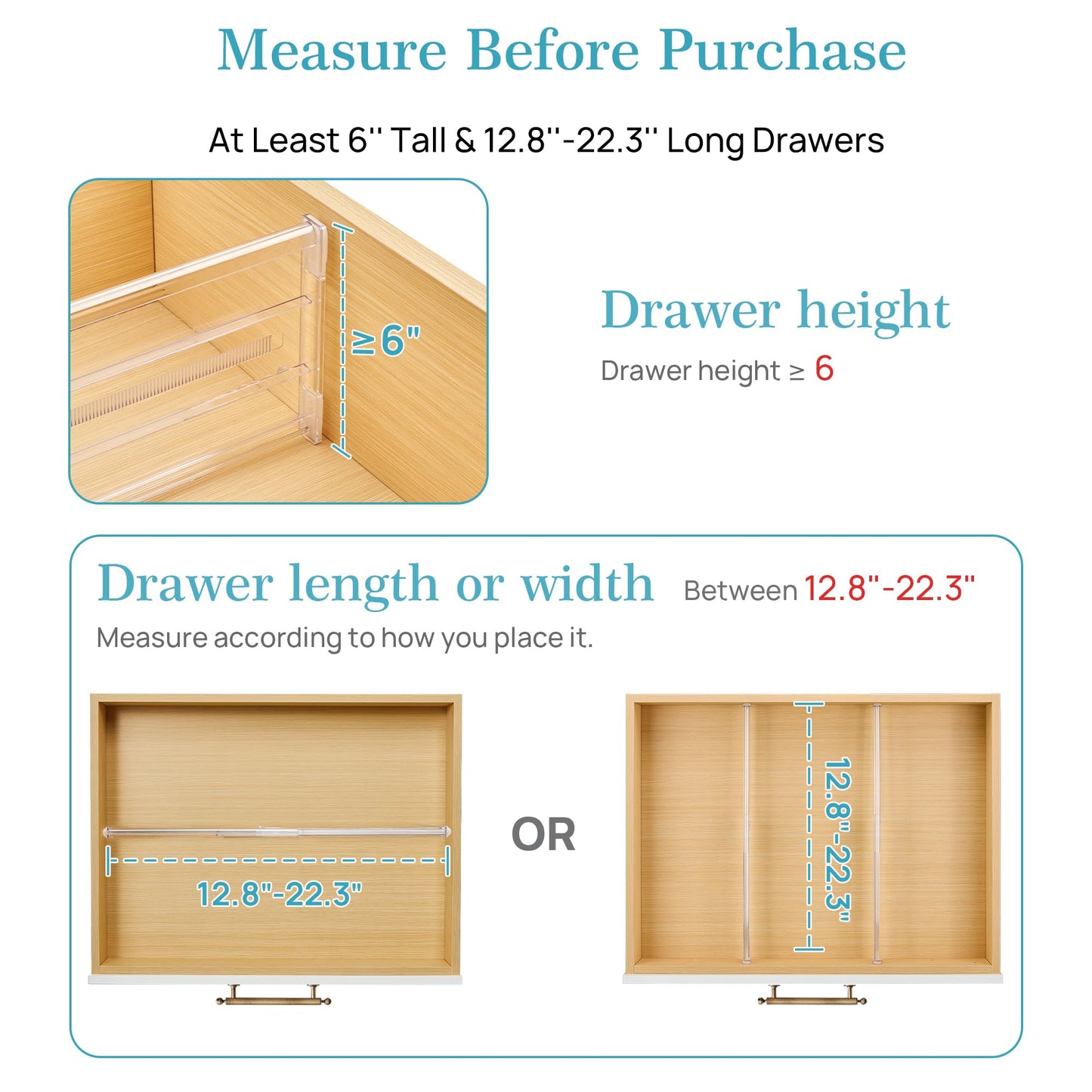 Vtopmart 4 Pack 6" Tall Upgrade Drawer Dividers for Big and Deep Drawer, 12.8"-22.3" Adjustable Expandable Dresser Drawer Organizer, Clear Plastic Separators for Dresser, Baby Supplies, Kitchenware