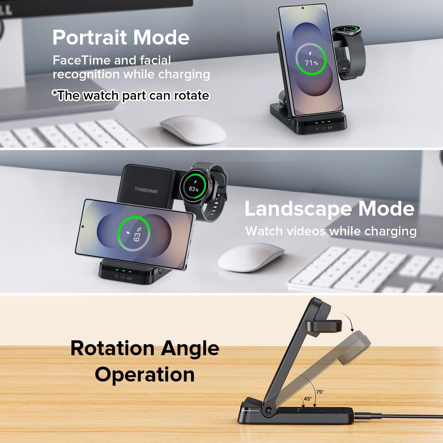 Wireless Charger for Samsung, 3 in 1 Wireless Charging Station for S25 S24 Ultra S23 S22 S21 Note Z Fold Android, Charger for Samsung Galaxy Watch 7 6 5 4 3 Pro Classic Galaxy Buds