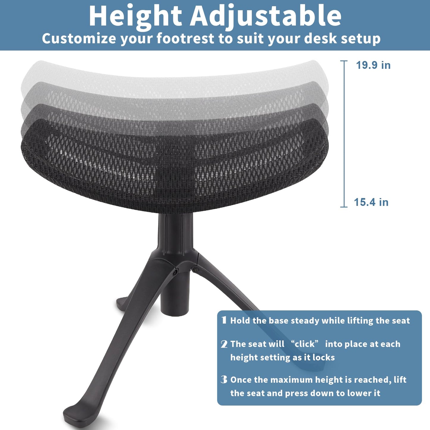 Under Desk Footrest, 2-in-1 Height Adjustable Rotatable Ergonomic Under Desk Foot Rest Ottoman, Rolling Leg Rest Stool with Breathable Mesh and Nylon Frame for Home Office