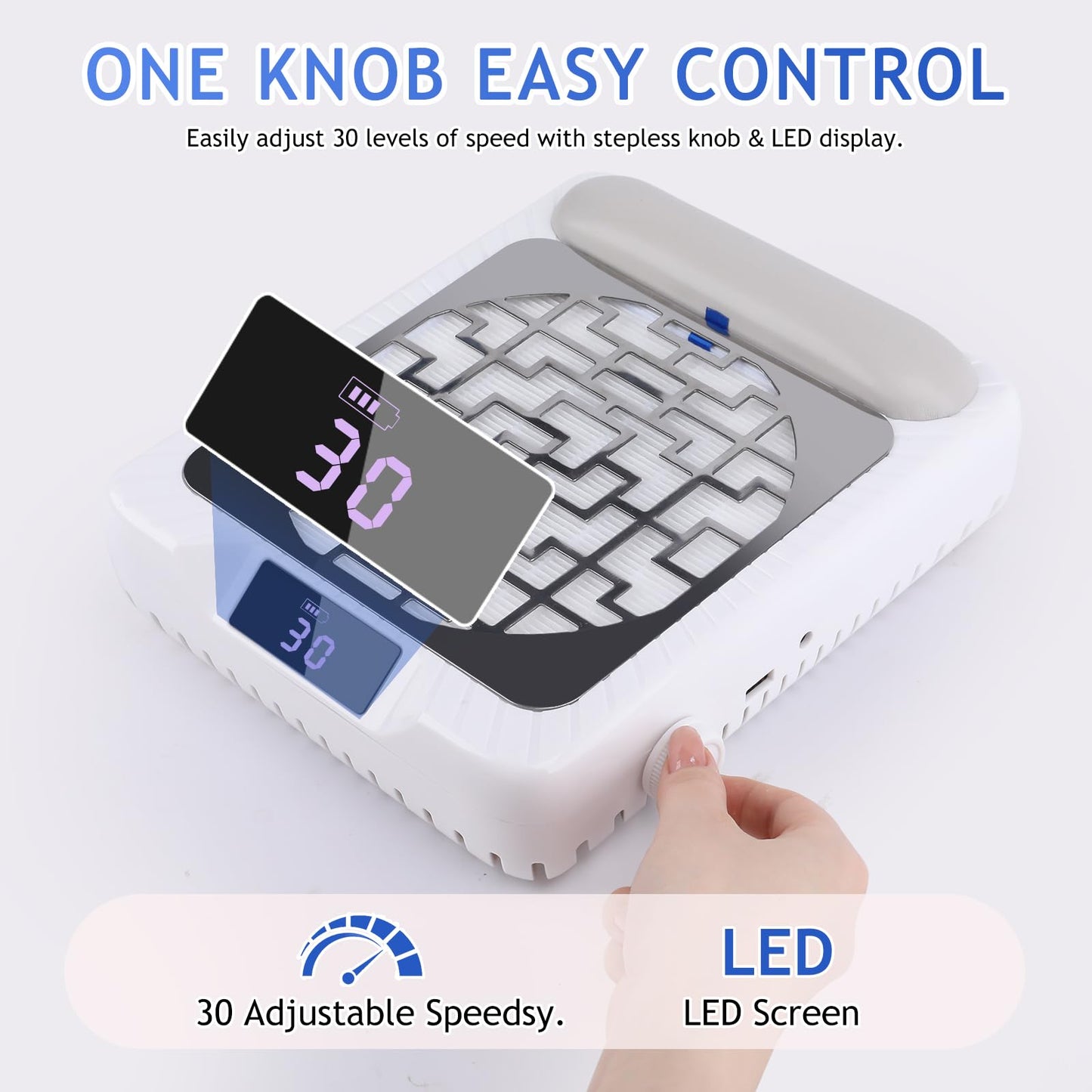 BOMOQING Rechargeable Nail Dust Collector, Professional Dust Collector Nail Tech with LED Display, Powerful Adjustable Nail Dust Cleaner Machine for Acrylic Nail Polishing & Salon use