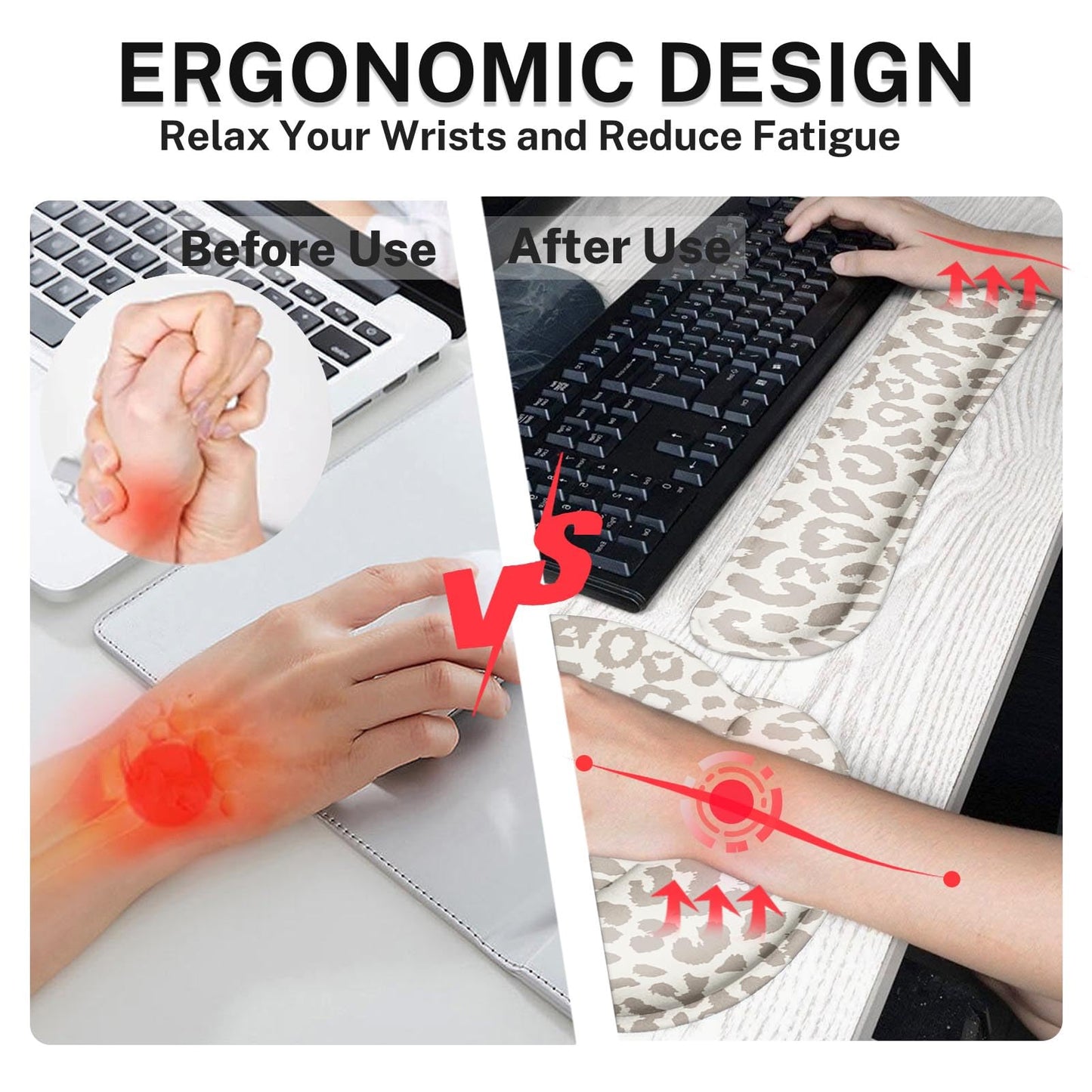 Arttown Leopard Light Khaki Desk Mat Animal Skin Mouse Pad Set 4 in 1 Ergonomic Design Large Desk Pad + Keyboard Wrist Rest + Mouse Wrist Rest + Coaster Suitable for Home Office Study Game