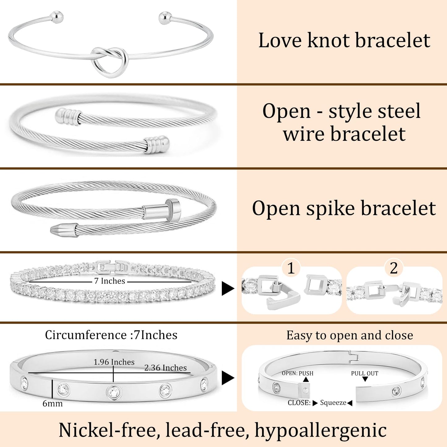 FAFUGA 18 K Silver Plated Love Bangle Bracelet Stack Cuff Jewelry for Women Jewelry Set for Women Gift with Box (style13)