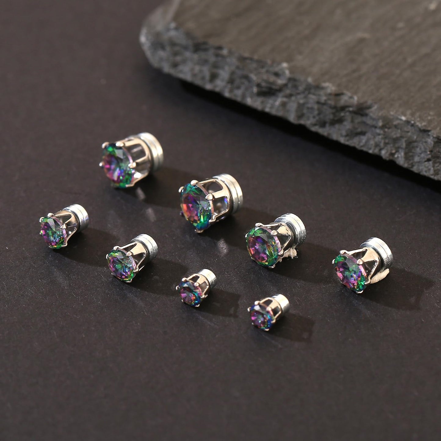 Spiritlele 12 Pairs Colorful Small Big Cubic Zirconia Magnetic Earrings Clip on Non Piercing Earrings Set Unisex 4MM-7MM
