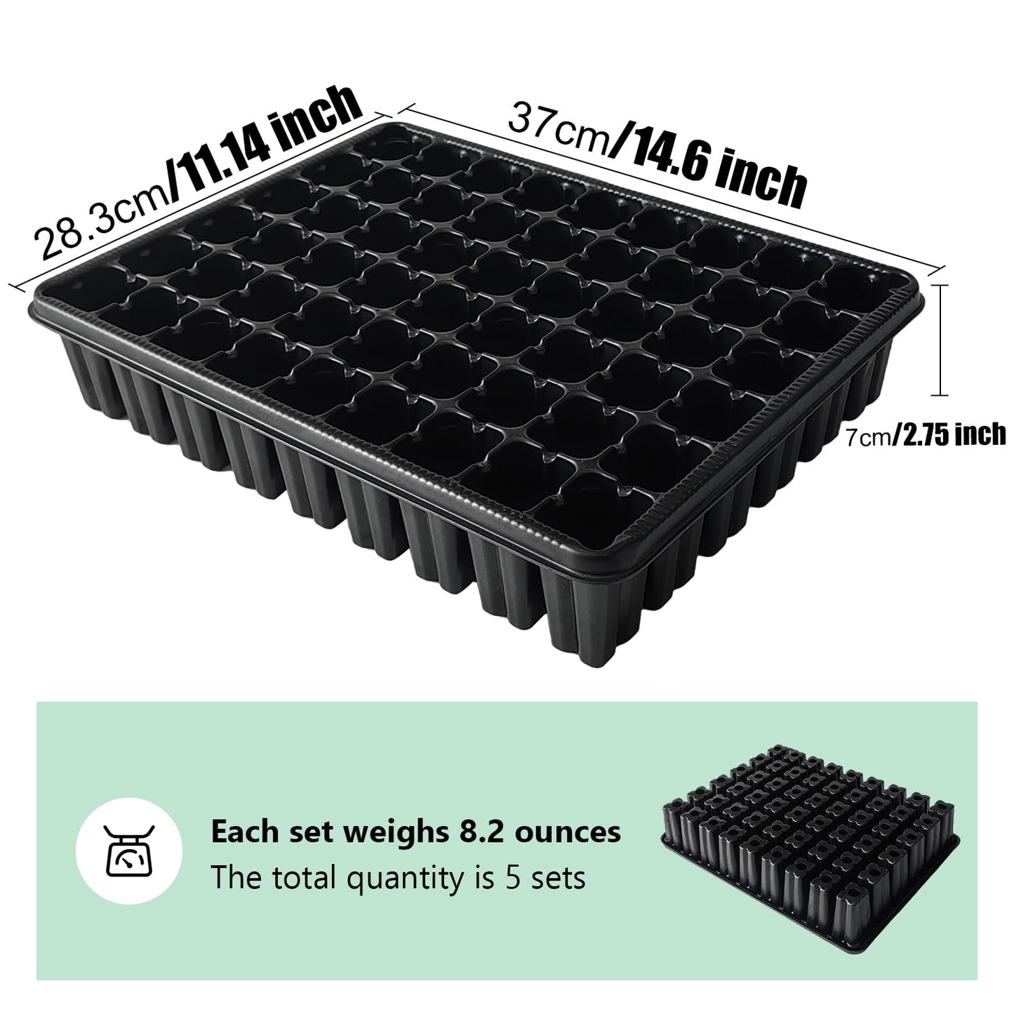 RooTrimmer 54 Cell Seed Starter Trays, 2.8" Deep Plug Tray Seedling for TD377 Nursery Tray, Super Thick Reusable Trays for Easy Transplantation (11.14inch ×14.6 inch, 5-Pack)