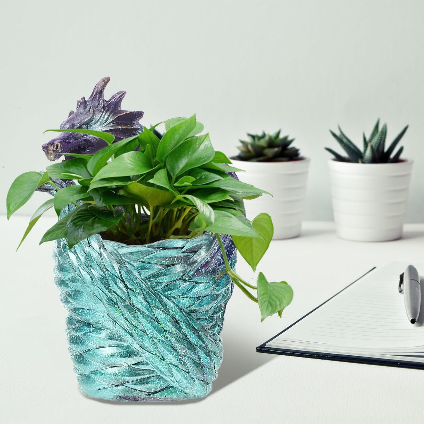 HANABASS Dragon-Shaped Resin Planter for Succulents Small Plants Decorative Pot for Home Office Desktop Garden Decoration 3.15X4.72X3.15 Inches