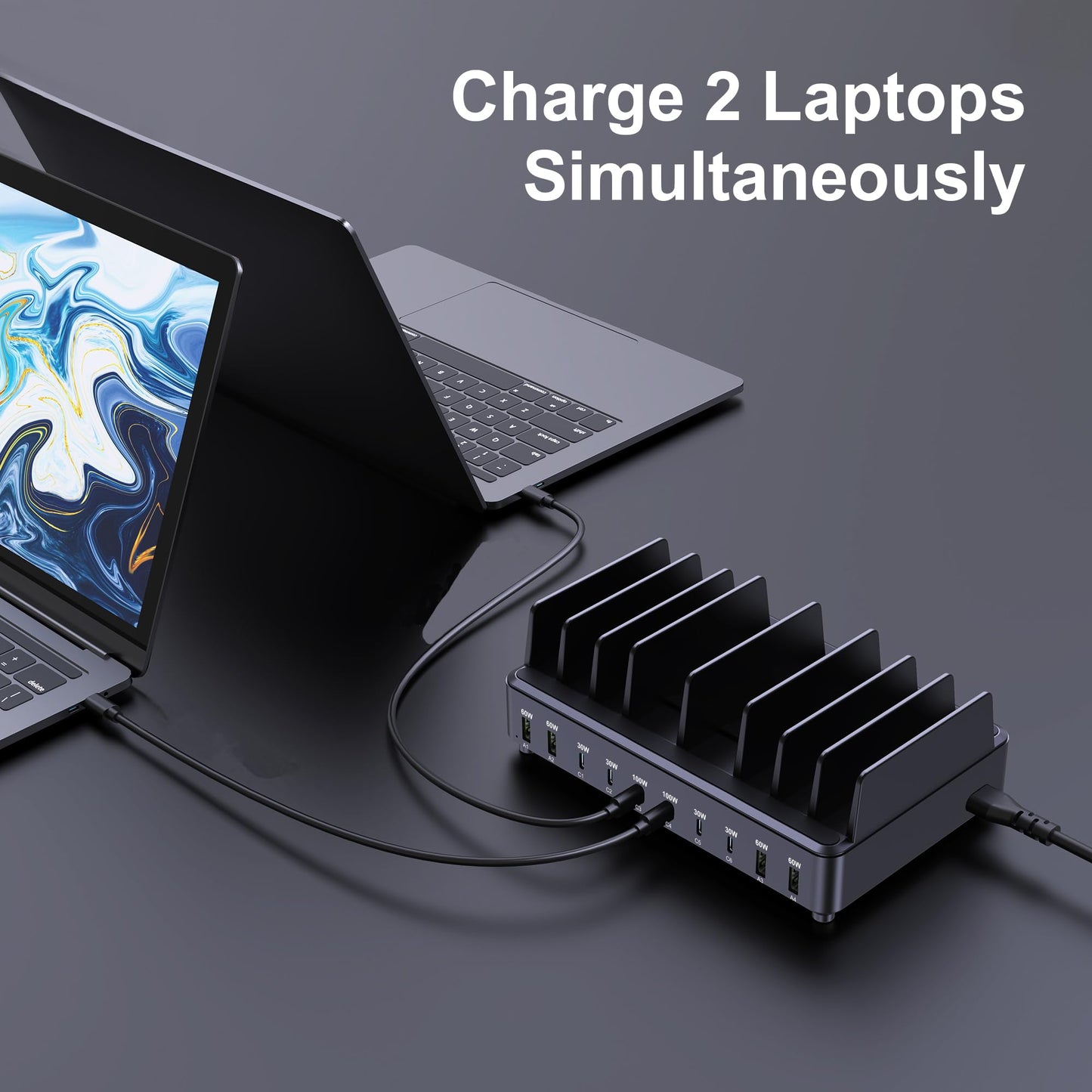 chipofy 500W Charging Station for Multiple Devices, 10-Port Multi USB C Fast Charger Station with Organizer Stand for MacBook Laptop, iPad, iPhone 17 16 Pro Max, Galaxy S25/S24 and More
