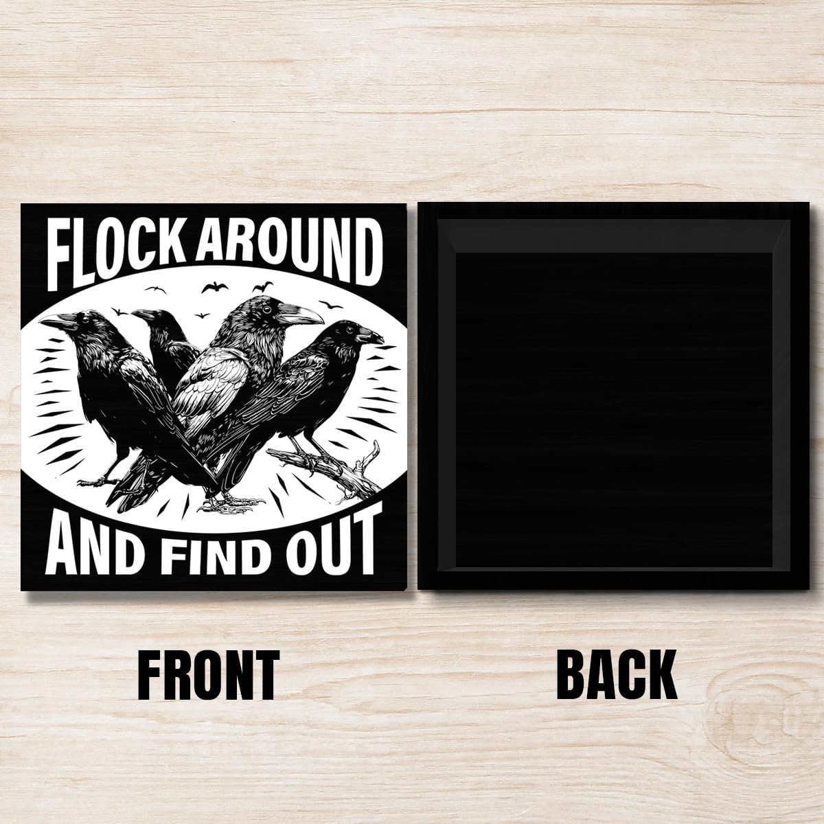Funny Gothic Black Crow Sign Decor Goth Raven Black Wood Block Sign Crows Lover Gifts