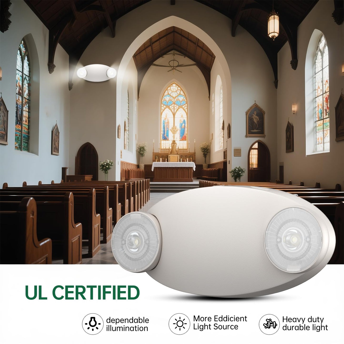 EXITLUX 2 Packs Emergency Lights for Business, Hard Wired, LED Emergency Lights with Battery Backup, 2 Heads Adjustable Commercial Exit Lighting Fixtures, UL 924 Certified, 120/277VC.