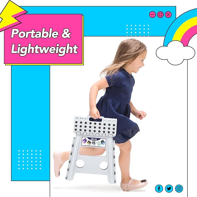 Delxo Folding Step Stool 13 Inch 2 Pack White Non-Slip Foldable Stools for Kids & Adults Up to 300 LBS Step Stool with Handle Lightweight for Kitchen/Bathroom/Bedroom/Garden