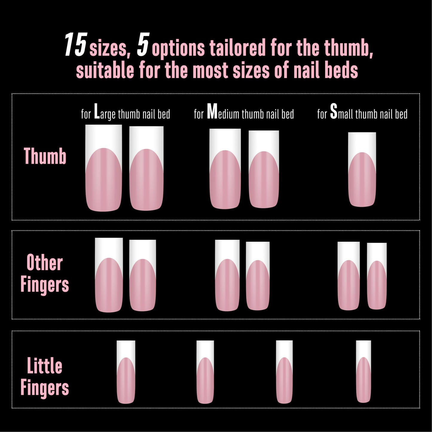 NOVO OVO Long Sharp Square White French Tip Nail Tips Press on BERRY PINK, Extra Thick NEED Builder Gel & Top Coat & Glue, Soft Gel full Cover False Fake Nail Extension for Salon DIY x 15 Sizes 180 pc