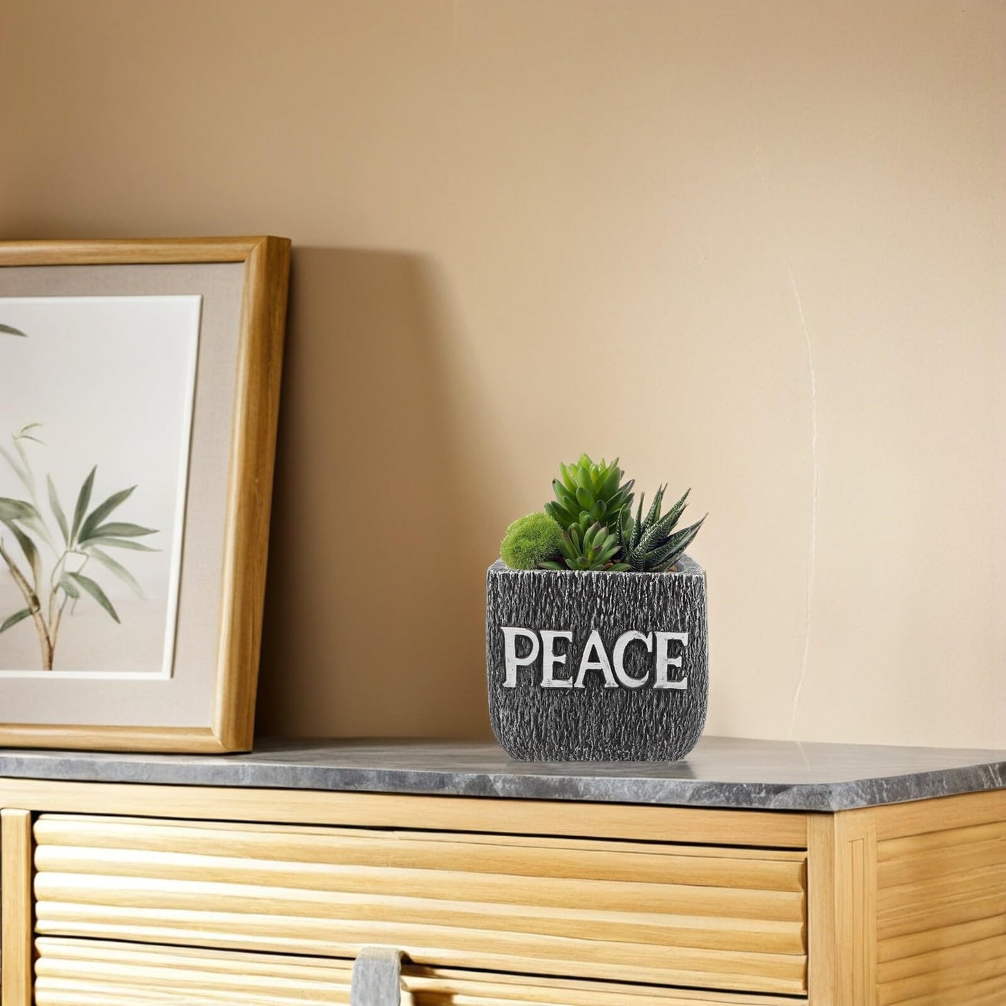 Kisangel Cement Succulent Planter Pot for Indoor Plants, Rustic Concrete Desktop Flower Pot with Dark Grey Finish, Decorative Garden Container Suitable for Office and Home Use