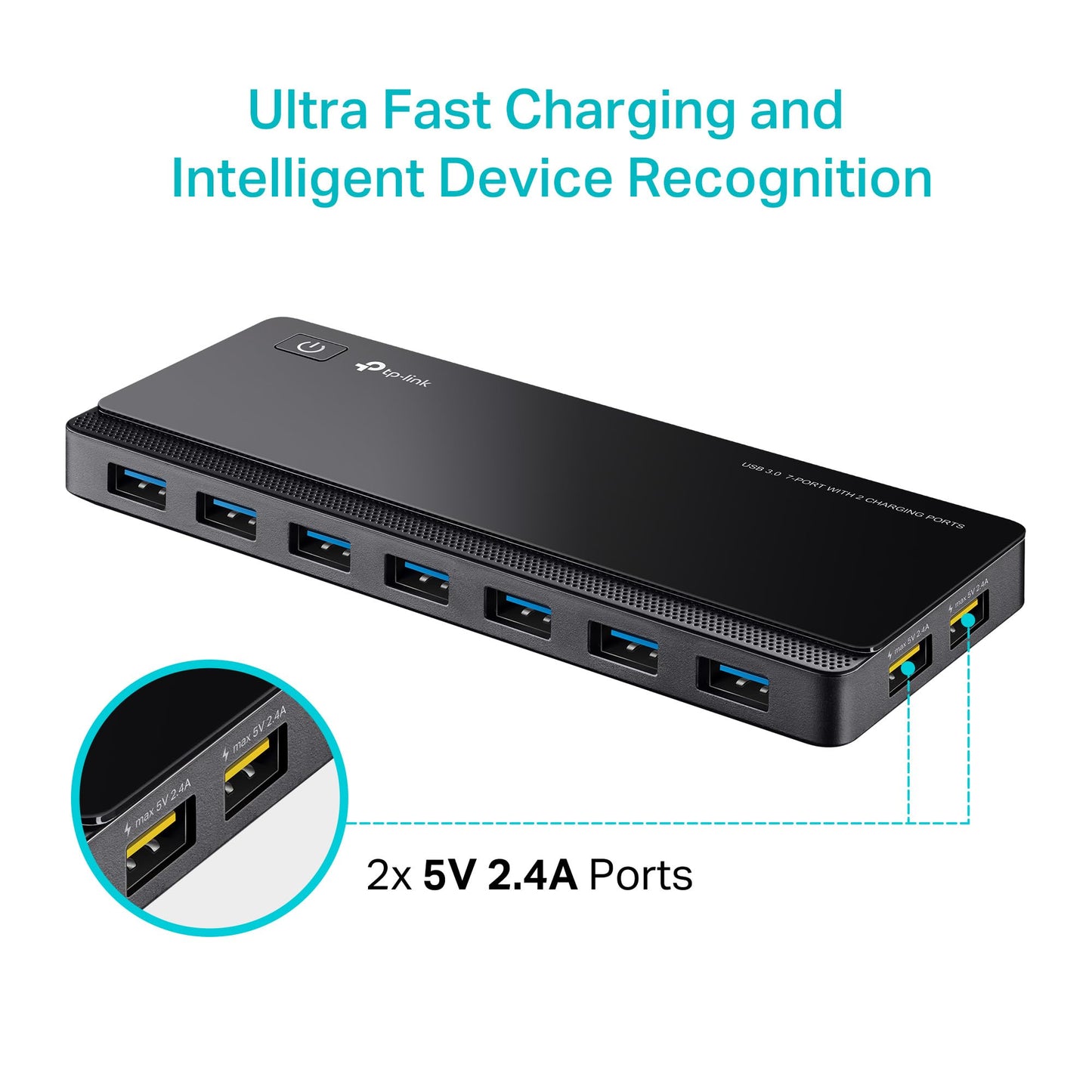 TP-Link Powered USB Hub 3.0 with 7 USB 3.0 Data Ports and 2 Smart Charging USB Ports. Compatible with Windows, Mac, Chrome & Linux OS, with Power On/Off Button, 12V/4A Power Adapter(UH720)