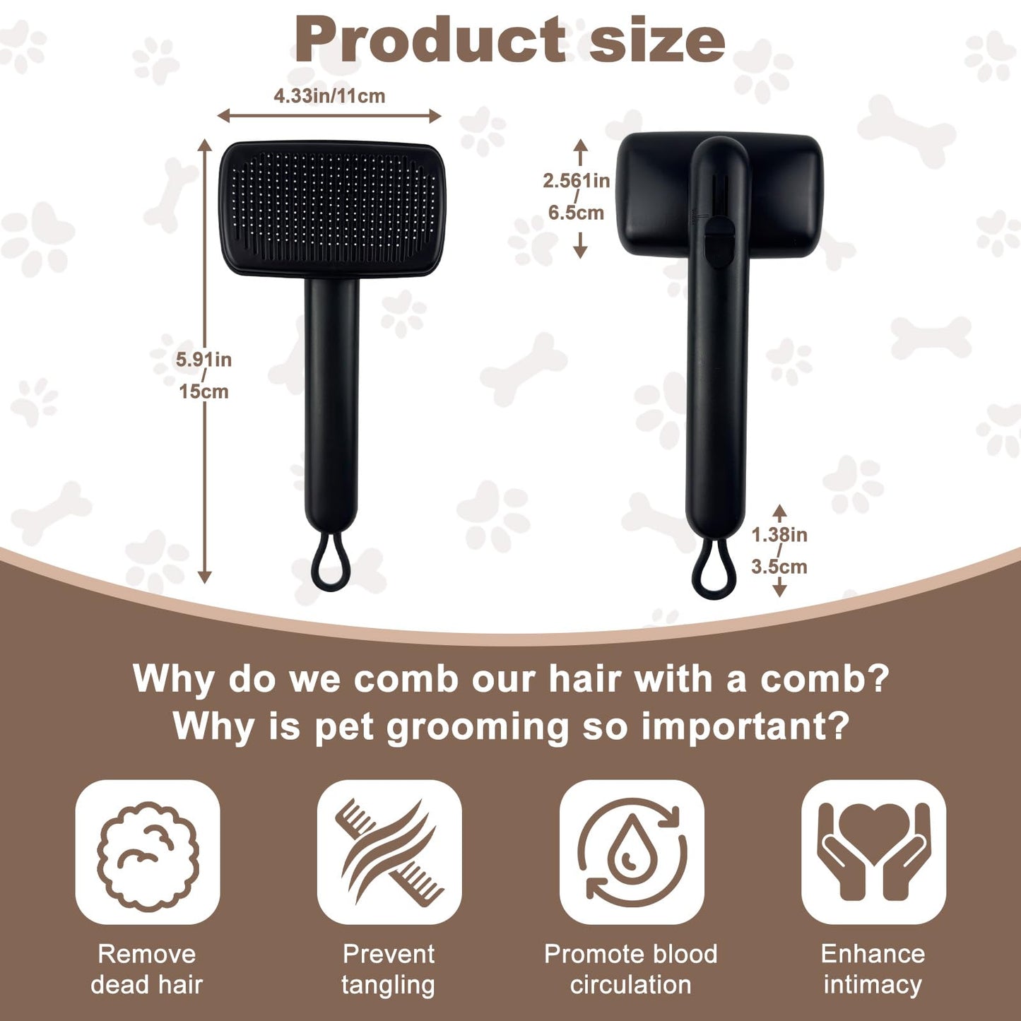 Self Cleaning Deshedding Cat Brush for Dogs & Cats,Adjustable Cat Brushes for Indoor Cats, Easy to Clean Grooming Tool for Long & Short Haired Pets