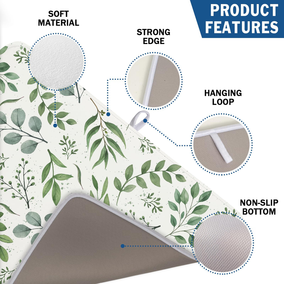 Sage Green Dish Drying Mat 18x24 In Absorbent Reversible Eucalyptus Leaves Plant Drying Mat Green Plant Dish Drying Rack Mat Spring Summer Themed Dish Drainer Mat for Kitchen Counter Coffee Bar