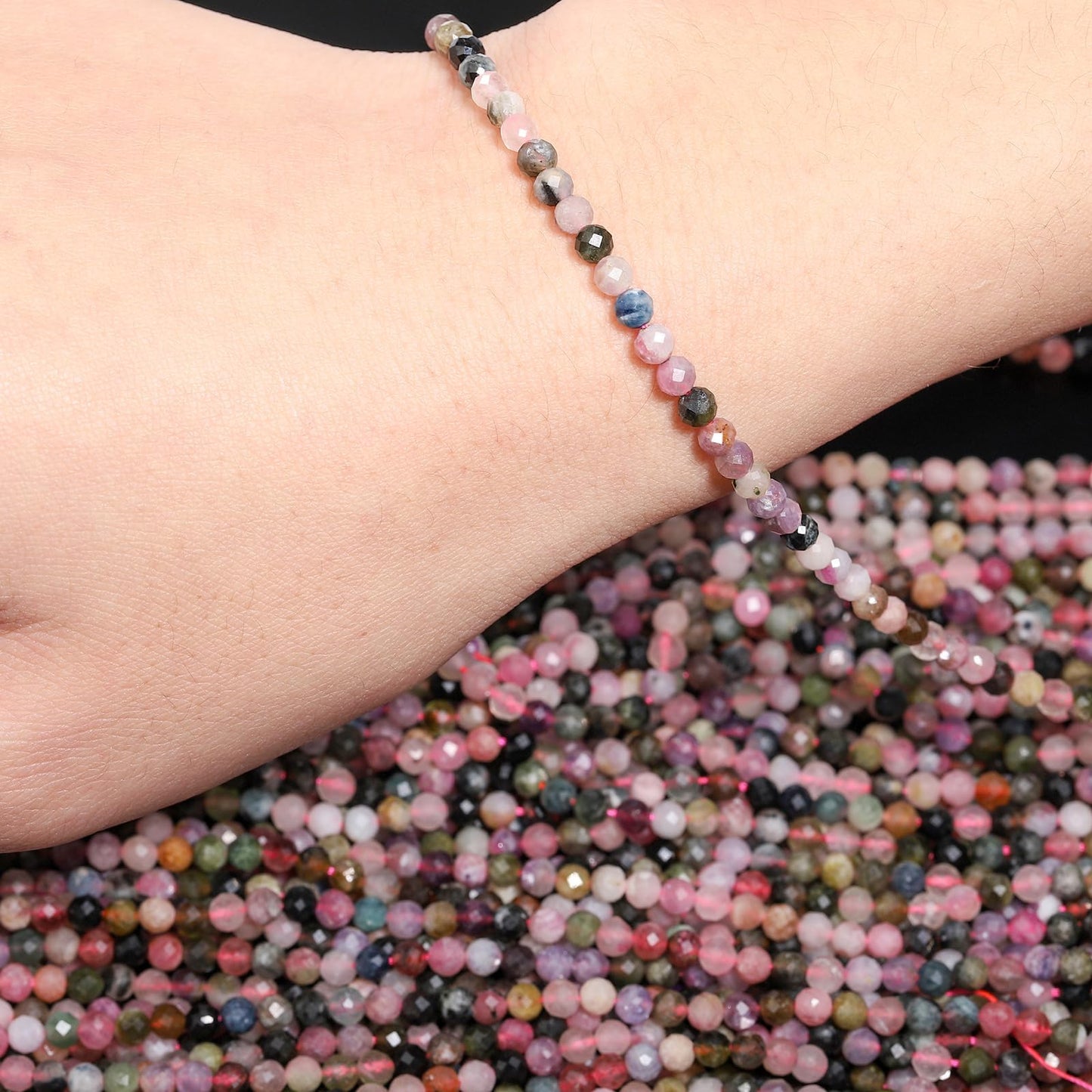Song Xi 120pcs 3mm Natural Tourmaline Gemstone Beads Faceted Round Loose Stone Beads for Jewelry Making (1 Strand)