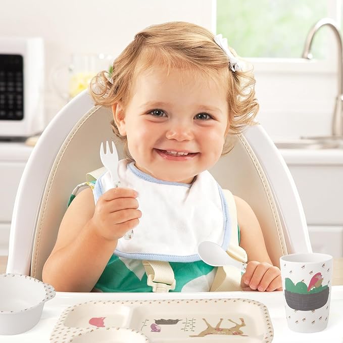 Kids Feeding Set 5 Pcs, Tableware Set for Toddlers Includes Plate Bowl Cup Fork and Spoon Utensil Flatware, Kids Flatware Set Dishwasher Safe, BPA Free (Giraffe)