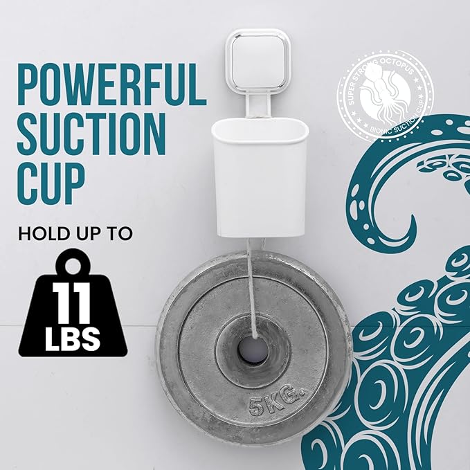 TAILI 2 Pack Suction Toothbrush Holder for Shower Wall, No Nail, No Glue! Self-draining Shower Cup for Toothpaste, Toothbrush, Kitchen Tableware, Strong Suction Cup Razor Holders for Bathroom, White
