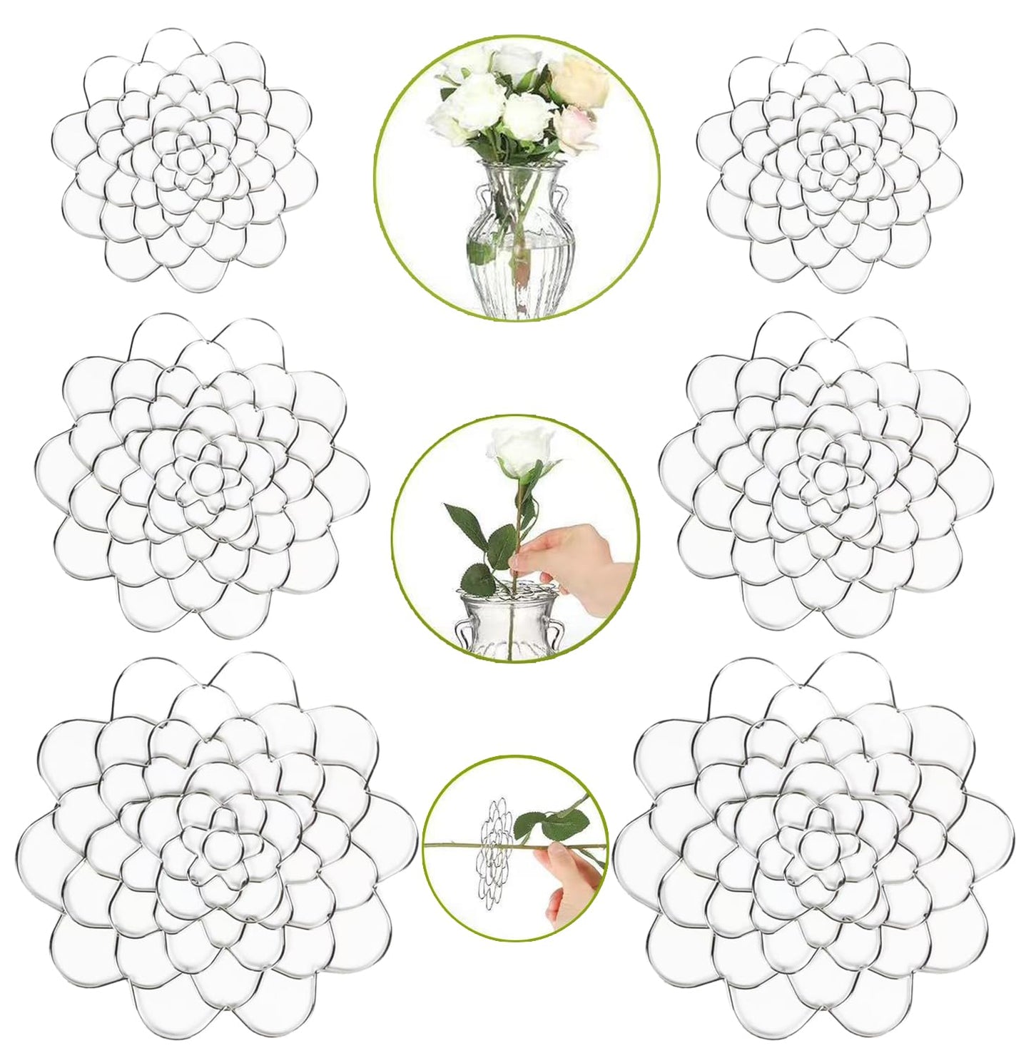 6Pcs Flower Arrangement Holder,BetterJonny 4/5/6Inch Stainless Steel Wire Flower Arranging Tool DIY Floral Design Reusable Metal Frog Insert for Bouquets, Centerpieces, Tall/Short Vases