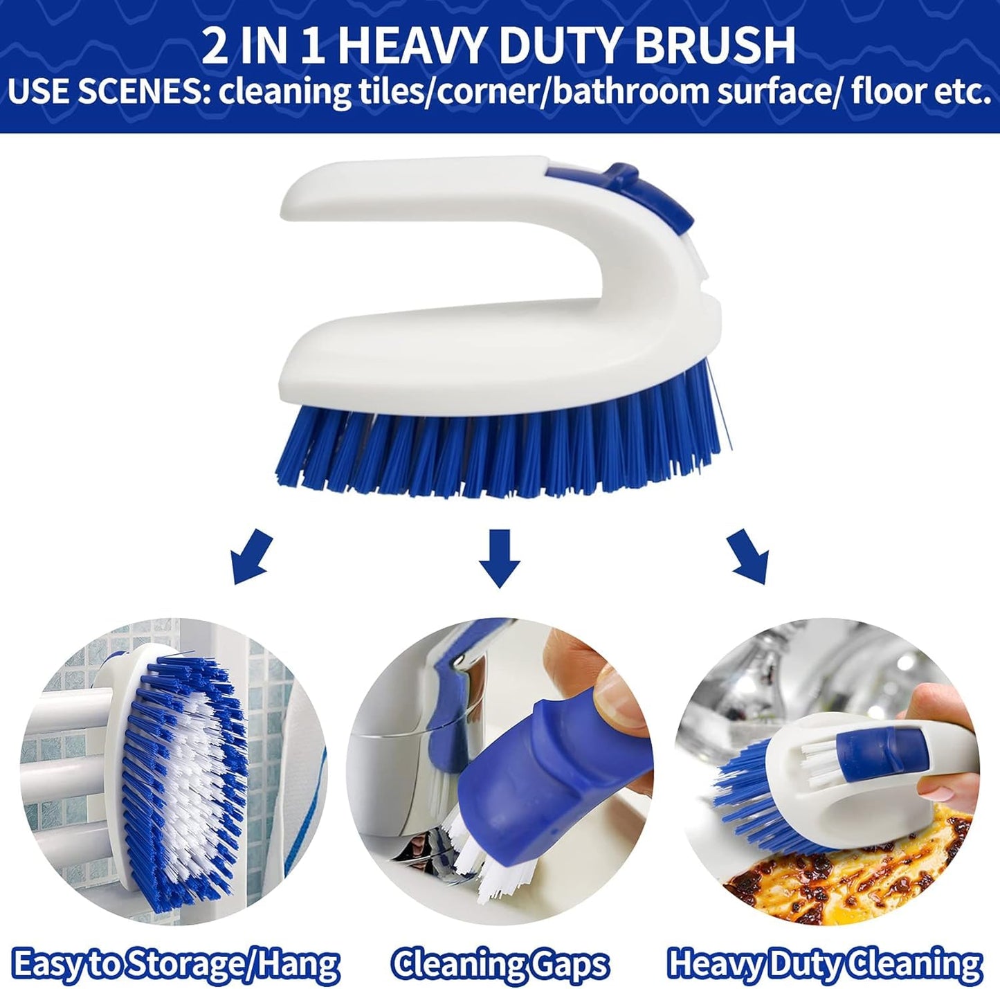 CELOX Kitchen Scrub Brush Set with Ergonomic Handle, Deep Cleaning Brushes, Include Dish Brush (Blue White)