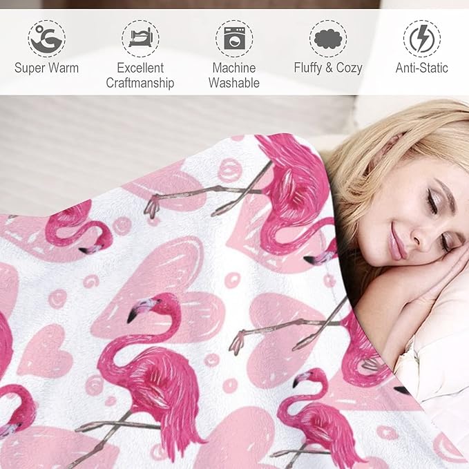 Flamingo Blanket Gifts - 30 x 40 Inches Cute Flamingo Throw for Girls - Light Pink Soft Fuzzy Plush Blankets for Couch