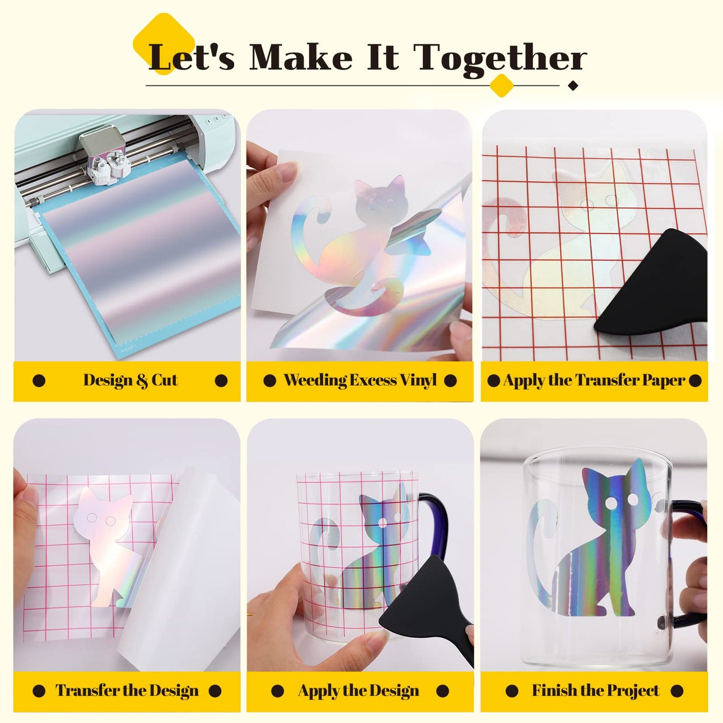HTVRONT Permanent Vinyl - 57 Pack 12" x 12" Permanent Adhensive Vinyl Bundle Compatible with Cricut Cutting Machine, 52 Adhensive Sheets and 5 Transfer Tape Sets for Party Decoration, Stiker