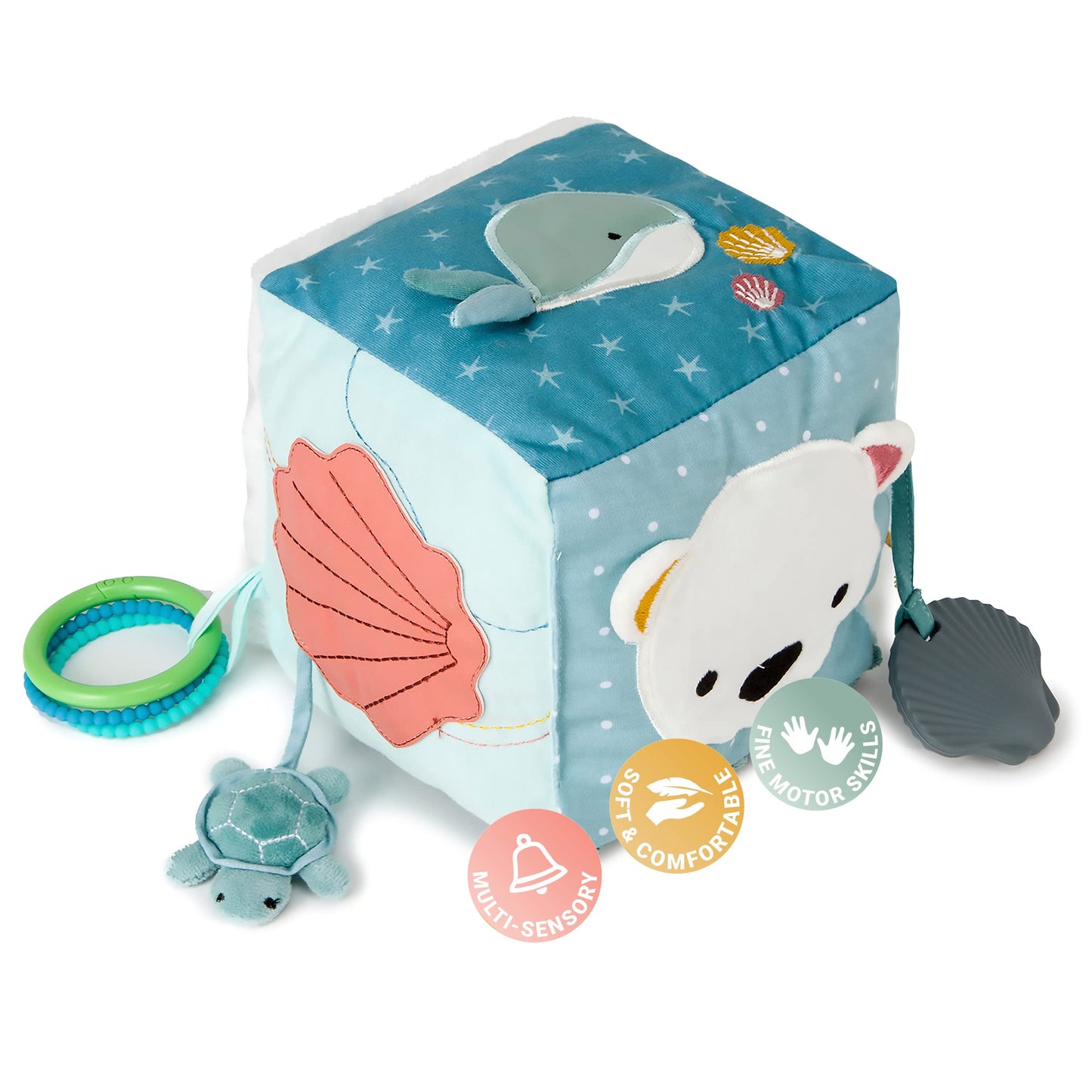Little Big Friends Multi-Texture Soft Activity Cube for Fine Motor Skills and Cognitive Growth | Montessori Developmental Toy | Sensory Play Cube | Ocean