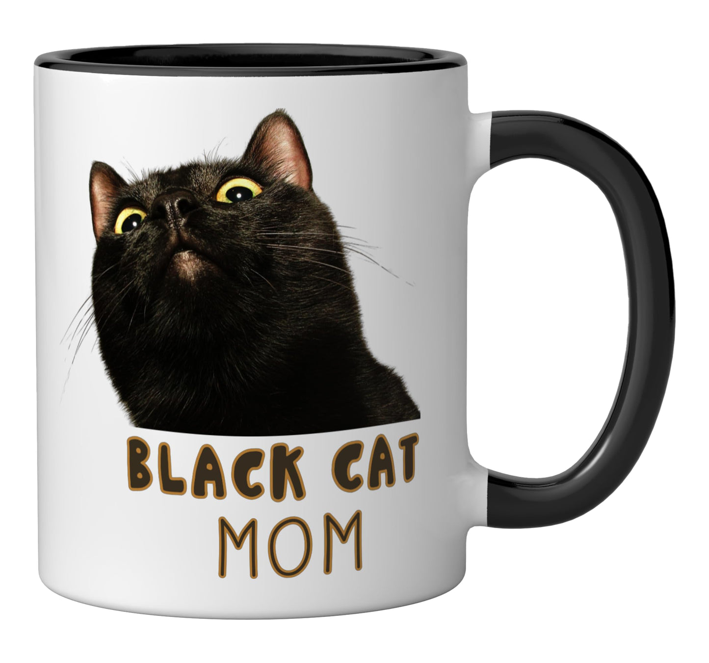 Black Cat Mom Funny Cute Judgy Cat Lover Minimal Ceramic Mug, Black/White