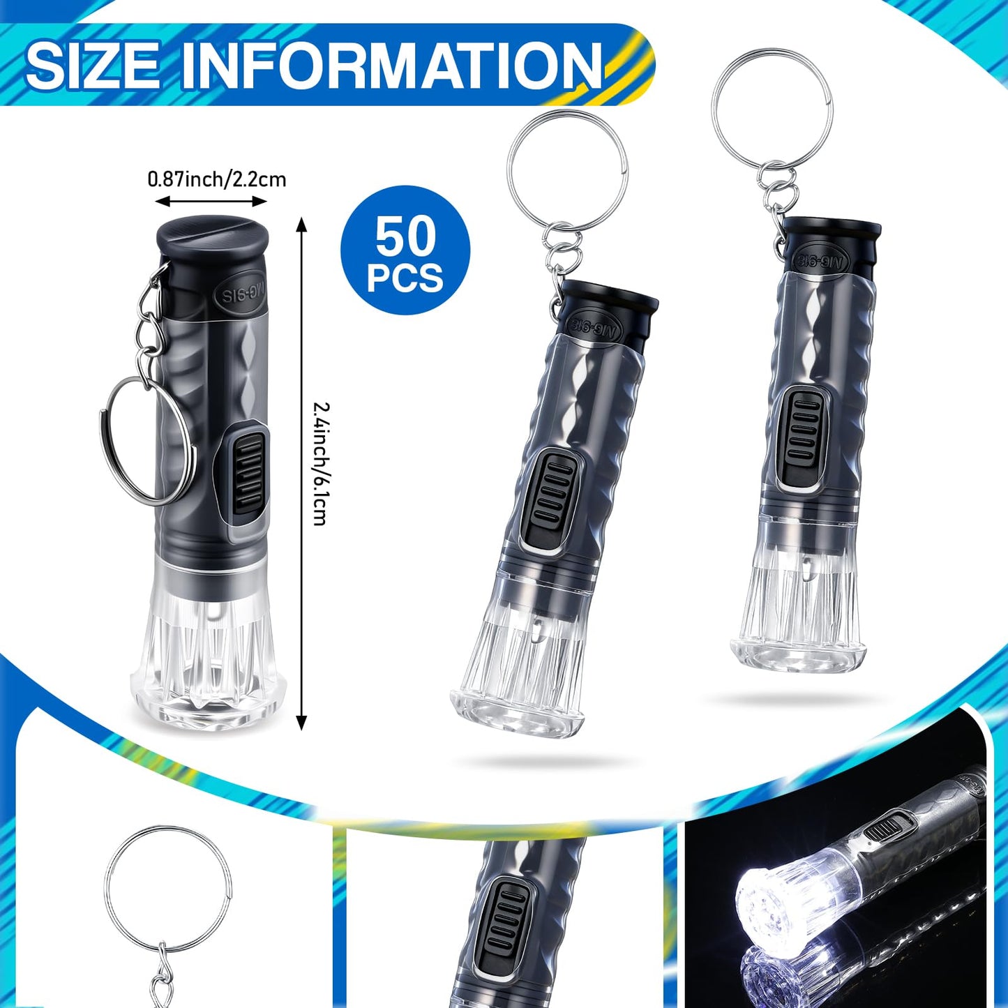 Jexine 50 Pcs Mini Flashlight Keychains Bulk with Lanyard Portable Small Plastic LED Key Chains Flashlights for Night Reading Emergency Hurricane Camping Hiking Party Favors(Assorted,Simple)