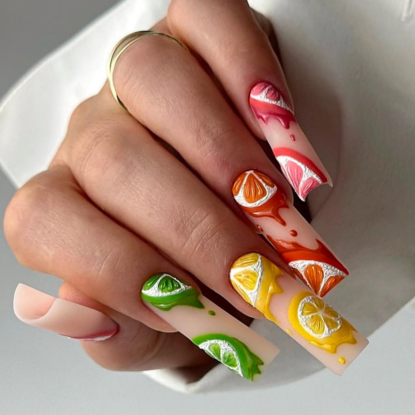 Extra Long Press on Nails Square Fake Nails Multicolor Acrylic Nail Press ons SEENEEY Summer Beach Stick on Nail for Women 24pcs